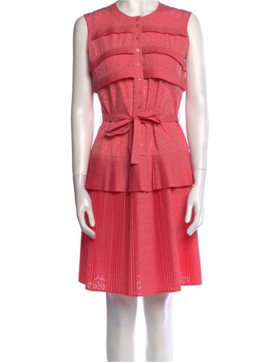 PAULE KA Dresses & Skirts - PAULE KA Coral Eyelet Belted Midi Dress